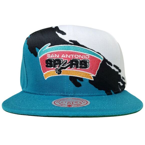 San Antonio‎ Spurs Mitchell & Ness NBA Snapback Hat Cap 3D Logo Paint Splash NWT - Picture 1 of 9
